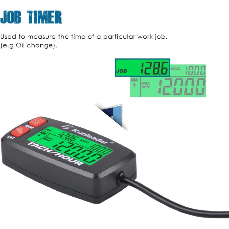 Runleader Digital Tach Hour Meter Self Powered Maintenance RPM Alert