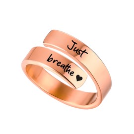 HUASAI Just Breathe Rings for Women Adjustable Heart Promise Ring Inspirational Healing Jewelry Gifts