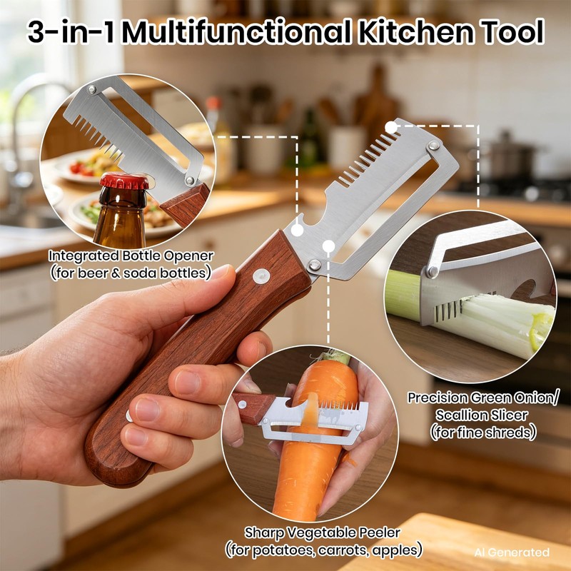 3-in-1 Multifunction Vegetable Peeler with Scallion Slicer & Bottle Opener