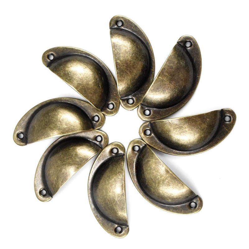 12PCS Cabinet Cup Pull Handle, Antique Brass Shell Cup Handles,