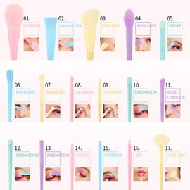 Taicols 17 Uds Brochas de Maquillaje, Colores Caramelo, Tubo de Aluminio Suave y Grueso, Kit de Brochas Cosméticas, para polvo, contorno, rubor, resaltador, sombra de ojos, cejas, corrector, mezcla