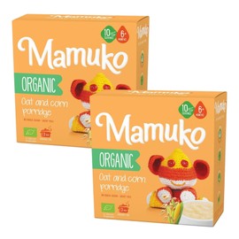 MAMUKO Organic Oat & Corn Grits Porridge - High Fiber Porridge with No Added Sugar, Milk & Preservatives - Vegan Porridge Ideal for Toddlers - 2 Pack (200g - 10 Servings)