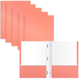2 Pocket Portfolio Folders with Prongs (Metal Fastener Clips), 25 Pack, Cool Trendy Colors, Fits Letter Size Paper, for School, Office, Home, Matte Finish (Peachy Peach)
