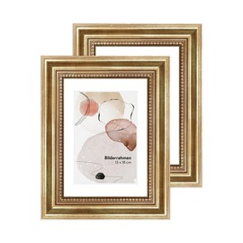 WANDStyle H450 Set of 2 Gold Wooden Picture Frames 13 x 18 cm Baroque Style with Stand and Hanger Photo Frame Set Made in Germany