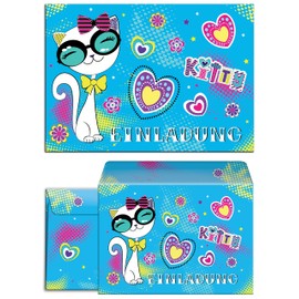 Juna Over 8 Invitations Birthday Party Cat Invitations Children's Birthday Party Set Invitation Cards Party, Sweet