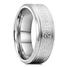 King Will Men's Gunmetal Titanium Celtic Knot Wedding Bands 8mm Thumb Rings For Men Beveled Edge Comfort Fit Size 10