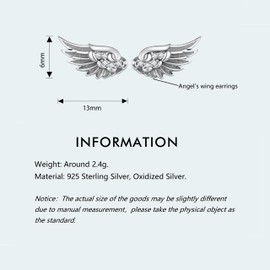 Bellitia Jewelry 925 Sterling Silver Angel Wings Stud Earrings for Women Girls Angel Wings Earrings with Zirconia Earrings Gift Set, Sterling Silver, Cubic Zirconia