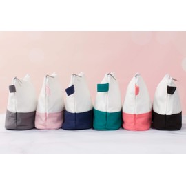 Cotton Canvas Two-Tone Cosmetic Bag Make Up Clutch Bag (10"W x 6"H), Pink Canvas Bottom)