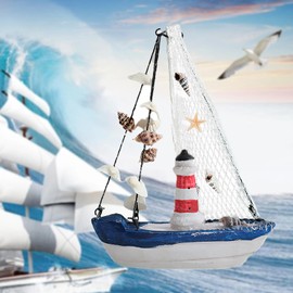 Molyorch Lighthouse Nautical Decoration, Model Ship Sailing Yacht, Yacht Ship Boat Height with Mast Approx. 19.5 cm, Perfect for Maritime Decorations