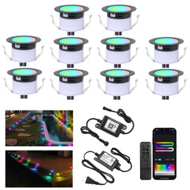 GEYUEYA Home Recessed Deck Lights, RGBW+IC Led Deck Lights Outdoor Waterproof IP67, 1.22" Deck Lighting, Wi-Fi Deck Stair Lights, DC12V Low Voltage Deck Steps Lights, Music Sync 10 Pack