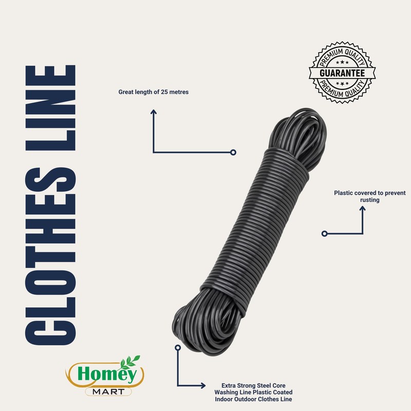 25m Washing Line Rope Strong Steel Core 3.5mm thickness Indoor