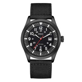 Infantry Mens Analogue Watch Military Field Style,Mens Watches w/Date 12/24 Hr Display,Japanese Movement,Rugged Large Face,Breathable Black Nylon Strap, Classic Tactical Work Watch for Men