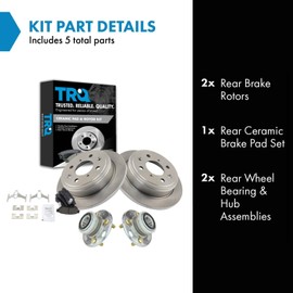 TRQ Rear Brake Pad & Rotor Kit Brake Pads Brake Rotor Wheel Hub Bearing Assembly Ceramic Compatible with 1990-2001 Acura Integra 1992-2000 Honda Civic 1995-1997 Civic del Sol