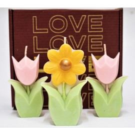 Fuwu, APAPACHO velas aromaticas decorativas con caja decorada ideal para regalos, velas para decoracion hechas a mano, velas relajantes decorativas velas decorativas con aroma (Margarita y tulipanes)