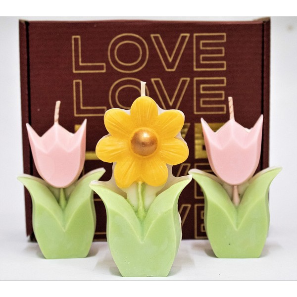 Fuwu, APAPACHO velas aromaticas decorativas con caja decorada ideal para regalos, velas para decoracion hechas a mano, velas relajantes decorativas velas decorativas con aroma (Margarita y tulipanes)