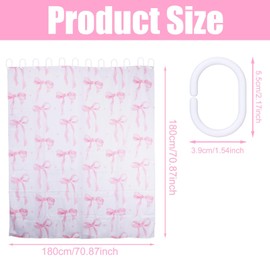 Pink Bow Shower Curtain, 71x71 Inch Cute Shower Curtain with Hooks Polyester Bow Tie Bath Curtain Coquette Bathroom Curtain Pink Bow Modern Aesthetic Bathroom Decor for Women