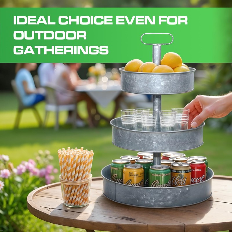 Plexon 3 Tiered Tray Stand, Metal Tiered Serving Tray, Round