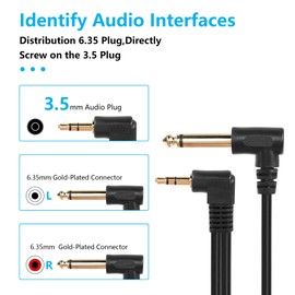 SinLoon Double 6.35mm to 3.5mm TS Cable 90 Degree Right Angle 1/4 to 1/8 Inch Male to Male Audio Splitter Cable Compatible for Laptop,Home Theater Devices, and Amplifiers (29CM)