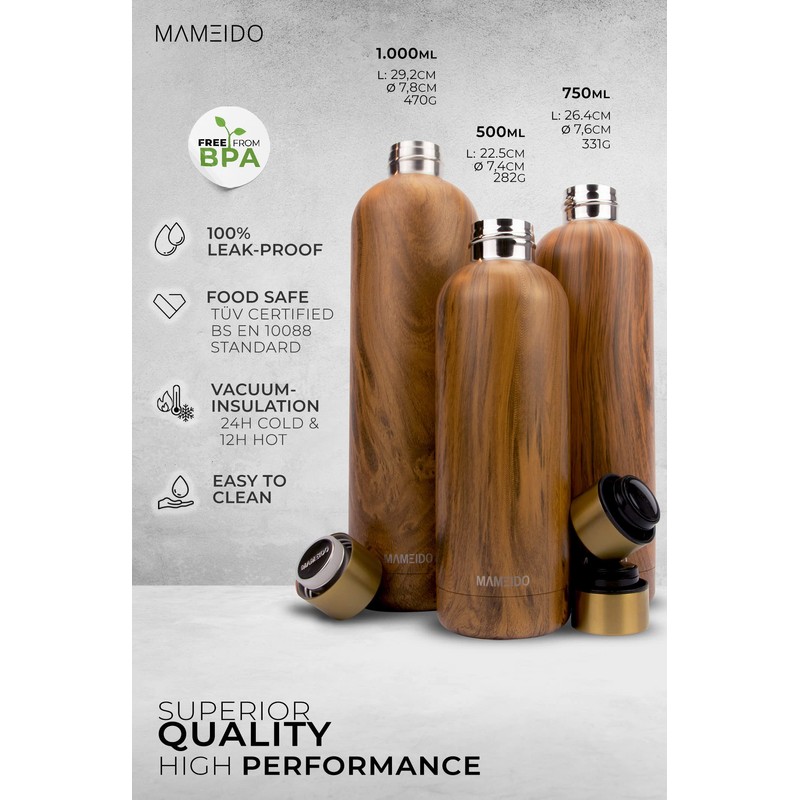 MAMEIDO Stainless Steel Drinking Bottle, 750 ml, 500 ml &