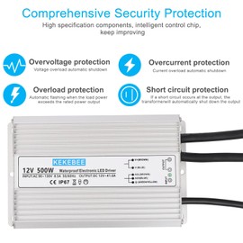 KEKEBEE LED Driver 12V500W Waterproof Power Supply 110V/130V AC to 12V DC 41.6A Low Voltage Switching Power Supply IP67 Underwater Lighting LED Light Module Waterproof Transformer