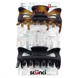 Scunci Effortless Beauty Basic Jaw Clips, Assorted Colors, 3-Count