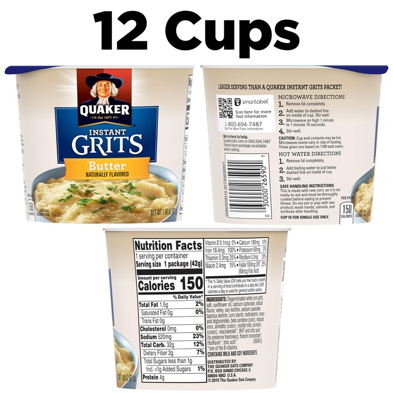 Quaker Instant Grits, Butter Flavor, Breakfast Cereal 1.48 Ounce (Pack