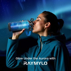 RAYMYLO 32oz Insulated Water Bottle, Triple Wall Vacuum Stainless Steel Water Bottles - Keeps Cold 48H, Reusable 1/4 Gallon water flask Jug for Gym, Sports, Camping, Hiking,Travel, Aurora-Blue