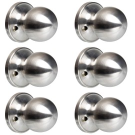 Ilyapa Half Dummy Door Knob for Hall/Closet or French Doors - Ball, Satin Nickel Interior Keyless Non Turning Round Handle, Interior Door Knobs, Satin Nickel, 6 Pack