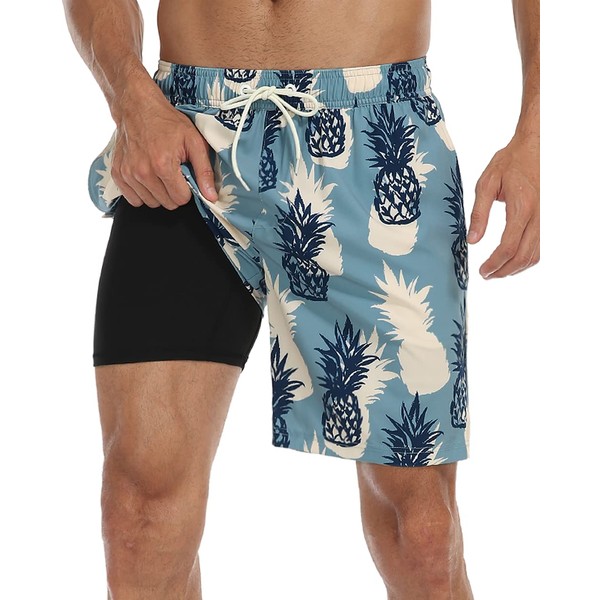 Nonwe Traje de baño para hombre con forro de compresión,
