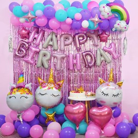 GoGoGoodie Unicorn Theme Birthday Party Decorations Supplies, Rainbow Unicorn Foil Balloons Garland Arch Kit for Girls Kids Birthday Party Decor