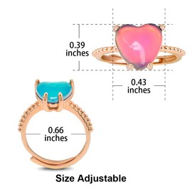 FUN JEWELS Minimalist Rose Gold Heart Mood Ring Crystal Color Change Stone Size Adjustable for Women