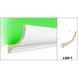 HEXIM LED Stucco Moulding Strips – Indirect Lighting with Ceiling Strips Made of Polyurethane (PU), Light and Opaque (2 m LED-1) Light Coves Facade, White