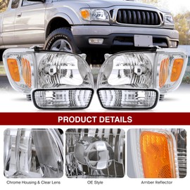 AJP Distributors Factory Style Headlights + Bumpers + Corners Chrome Housing Clear Len Amber Reflector for Toyota Tacoma 2001-2004