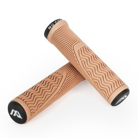 MU CYCLE Bike Handlebar Grips with Single Lock-On Clamp & End Plugs, Anti-Slip and Comfortable Bicycle Grips, 22mm Inner Diameter Open End MTB Bicycle Grips (Toffee Cream)
