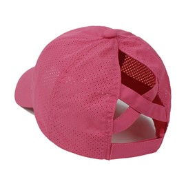 HGGE Womens Criss Cross Ponytail Baseball Cap Adjustable High Messy Bun Ponycap Trucker Hats Quick Drying Mesh Dad Hat for Outdoor Sports Travel Rose Red