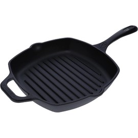 Victoria 10-Inch Cast Iron Grill Pan, Square Grill Pan Preseasoned with Non-GMO Flaxseed Oil, Made in Colombia