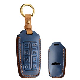 TECART 8 Button Leather Key Fob Cover Fit for Genesis G80 GV80 GV70 G90 Full Protection Remote Smart Key Fob Case Blue