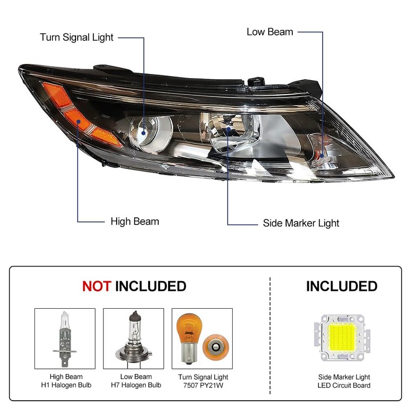 OUKANING - For 2014 2015 Kia Optima Halogen Projector Headlight