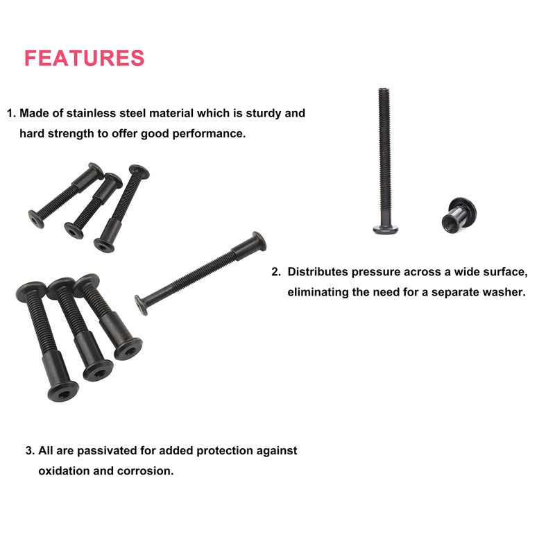 cSeao 114Pcs M6 Black Flat Head Allen Bolt Joint Connecting