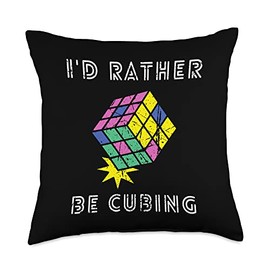 Rubiks Cube Apparel 80's Vintage Clothing Vintage 80s I'd Rather Puzzle Cube Master Colorful Throw Pillow, 18x18, Multicolor