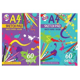 A4 Drawing Pad 2 Packs | Sketch Book A4 | 60 Sheets Each of 80gsm Thick White Paper | 120 Sheets in Total | Sketch Books for Children | A4 Sketch Pad for Beginners and Adults