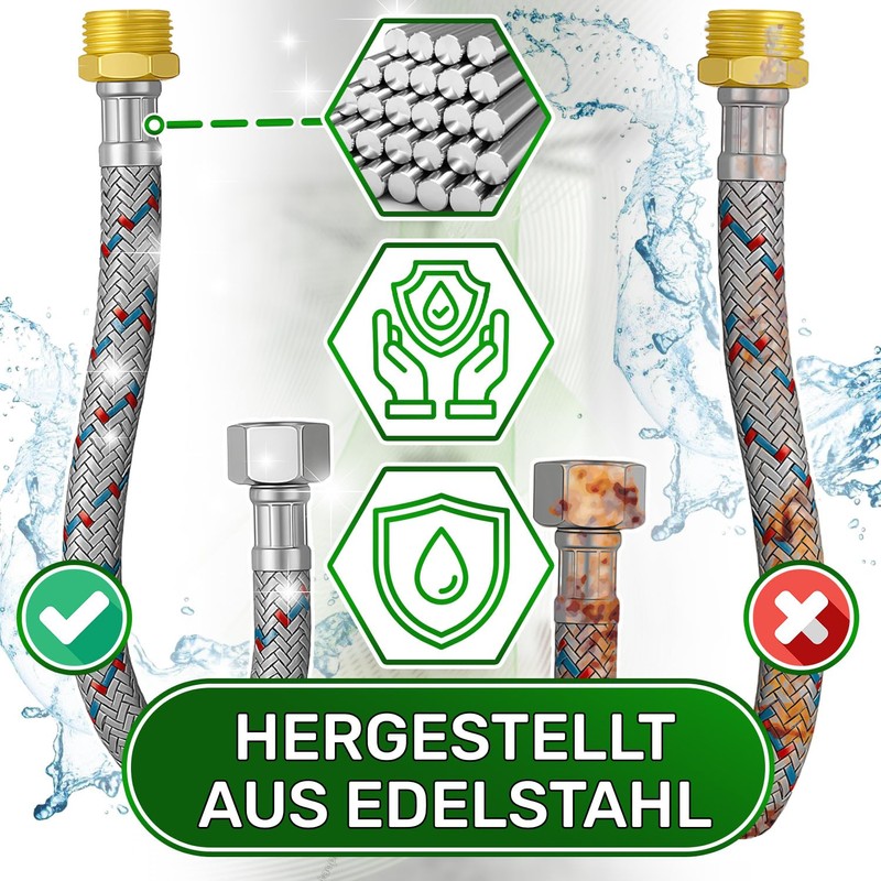 Flexible Water Connection Hose Length 50 cm Diameter 13 mm