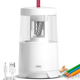 Deli Electric Pencil Sharpener, Automatic Pencil Sharpeners for No.2 Pencils Colored Pencils, Auto Stop, USB & Battery Operated for Kids, Students, Classroom, Home and Office, White