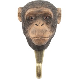 WILDLIFEGARDEN Wildlife Garden WG4537 Hook Chimpanzee - Hand Carved Animal Hook Made of Wood and Metal - Collection of African Animals