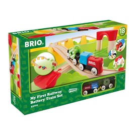 Brio World 33710 - My First Railway Battery Operated Train Set - 25 Piece Wood Train Set Toy with Accessories and Wooden Tracks for Kids Ages 18 Months and Up
