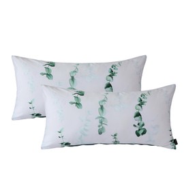 MILDLY Simon Cushion Cover 40 x 80 cm Cotton Satin, Plant Pattern Cushion Covers 2-Piece with Zip, Oeko-Tex Certified, Soft and Comfortable