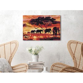murando - Painting by Numbers Animals Elephant Africa Savannah 60 x 40 cm Painting Set with Wooden Frame on Canvas for Adults Children Painting Hand Painted Kit DIY Gift Decoration