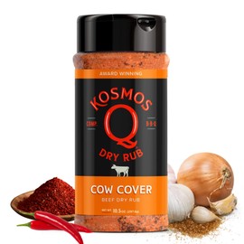 Kosmos Q Cow Cover BBQ Dry Rub, Smoky & Savory Beef Seasoning with Chili Pepper, Garlic, Onion & Paprika for Steak, Burgers, Brisket, Wild Game, Chicken, BBQ Rub for Grilling & Smoking, 10.5 Oz Shaker