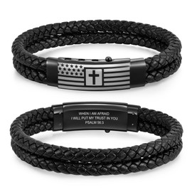 American Flag Cross Bracelet for Men - Scripture Bible Verse Bracelets Christian Religious Gifts for Men Boyfriend Dad Husband Son，Mens Faith Inspirational Birthday Christmas Jewelry Gifts，16