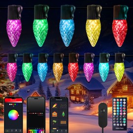 Brightown Smart C9 Christmas Lights Outdoor, 100 LED Christmas Color Changing Fairy Lights App Control, Music Sync, RGB, Shatterproof Connectable C9 String Lights for Tree House Indoor Xmas Decor